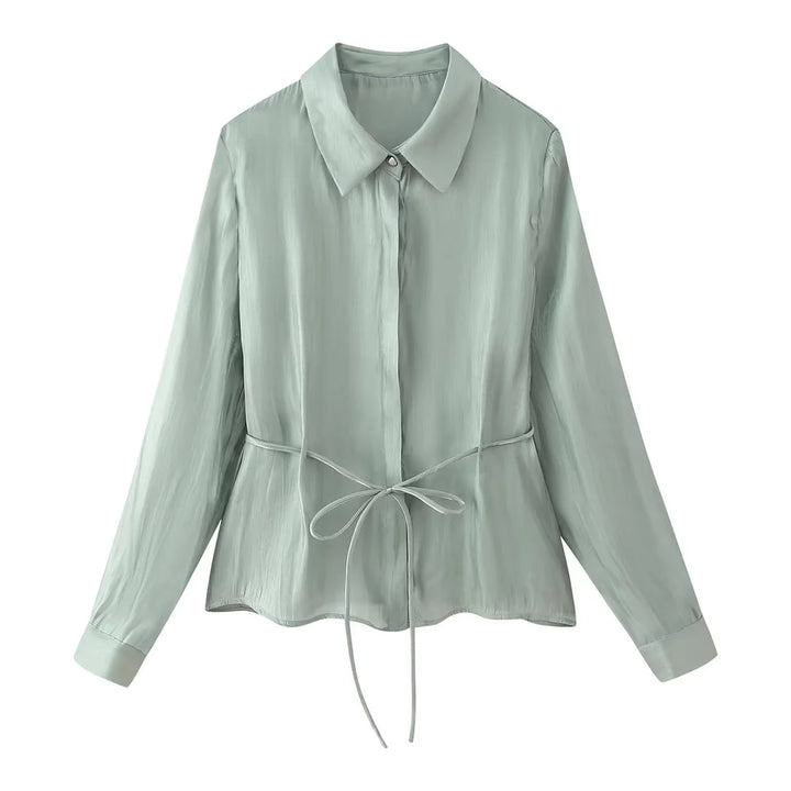 Damen nan seidenähnliche Taillierte Hemdbluse mit Bindegürtel und verdeckter Knopfleiste Echo Archiv