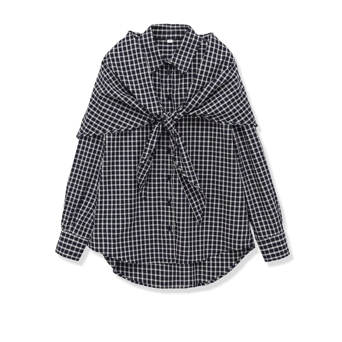 Damen Oversize Karo-Hemdbluse mit Cape-Schulter und Bindeschleife Echo Archiv
