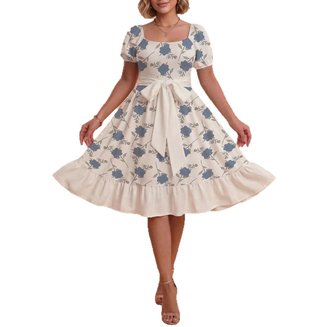 Damen Blumenkleid mit taillierbarem Gürtel und voluminösen Ärmeln Echo Archiv