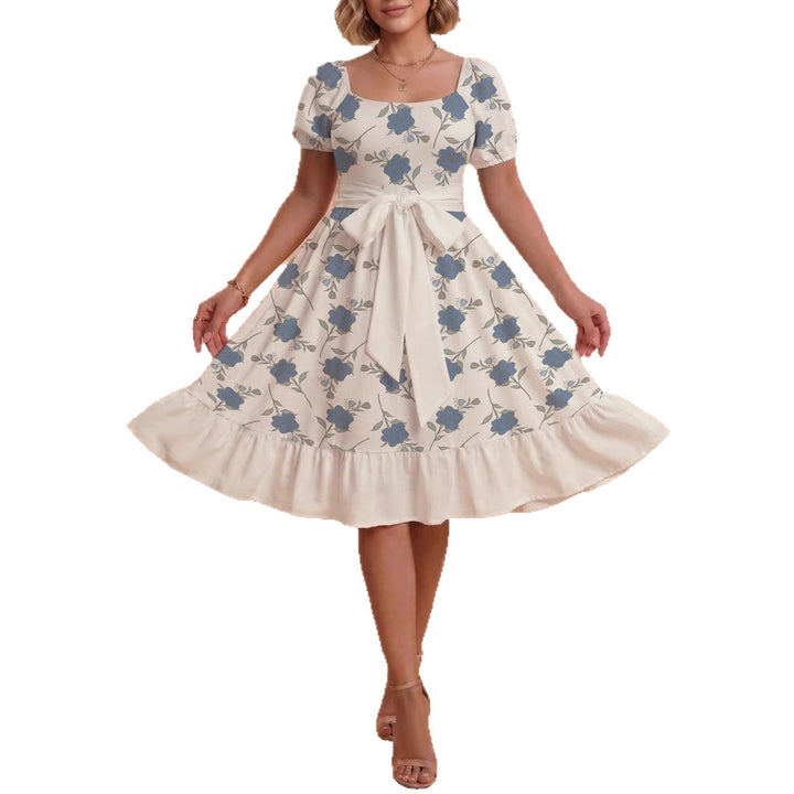 Damen Blumenkleid mit taillierbarem Gürtel und voluminösen Ärmeln Echo Archiv