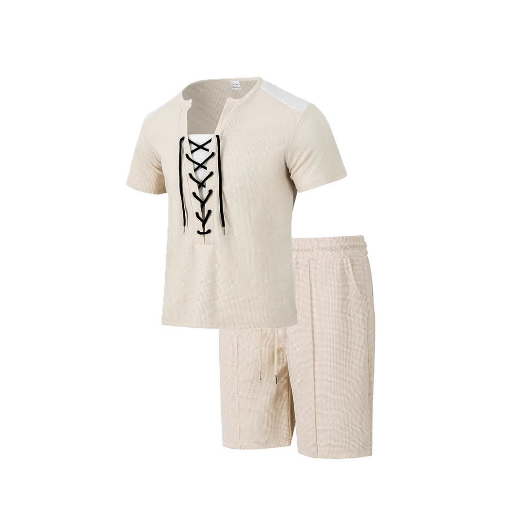 Herren Sportliches Freizeit-Set mit modernem Schnürkragen und Shorts Echoarchiv