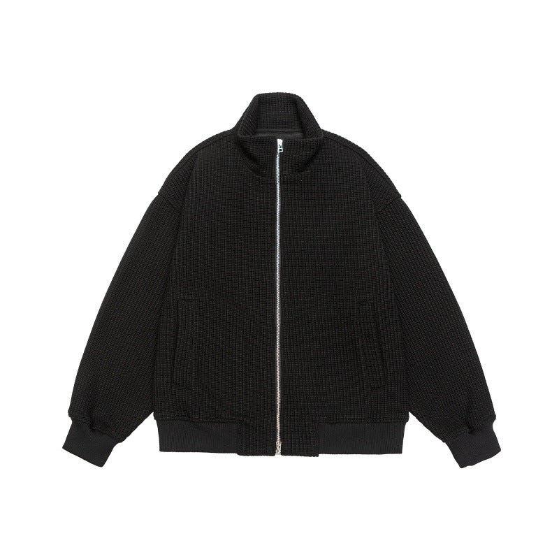 Unisex Grobstrick Boxy-Zipjacke mit Stehkragen und Rippbündchen Echoarchiv