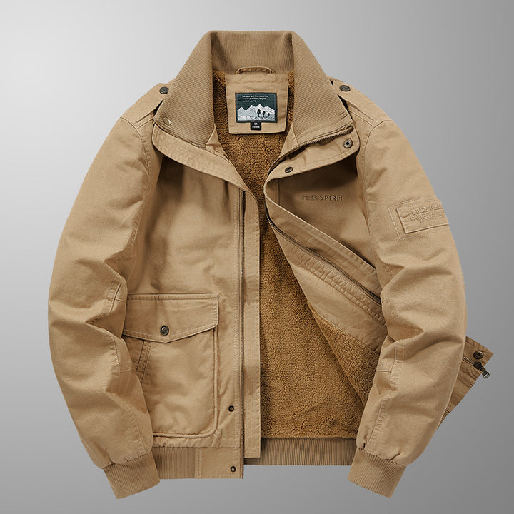 Herren Thermo-Canvasblouson mit durchgehendem Teddyfutter, Rippkragen und Utility‑Pattentaschen Echo Archiv