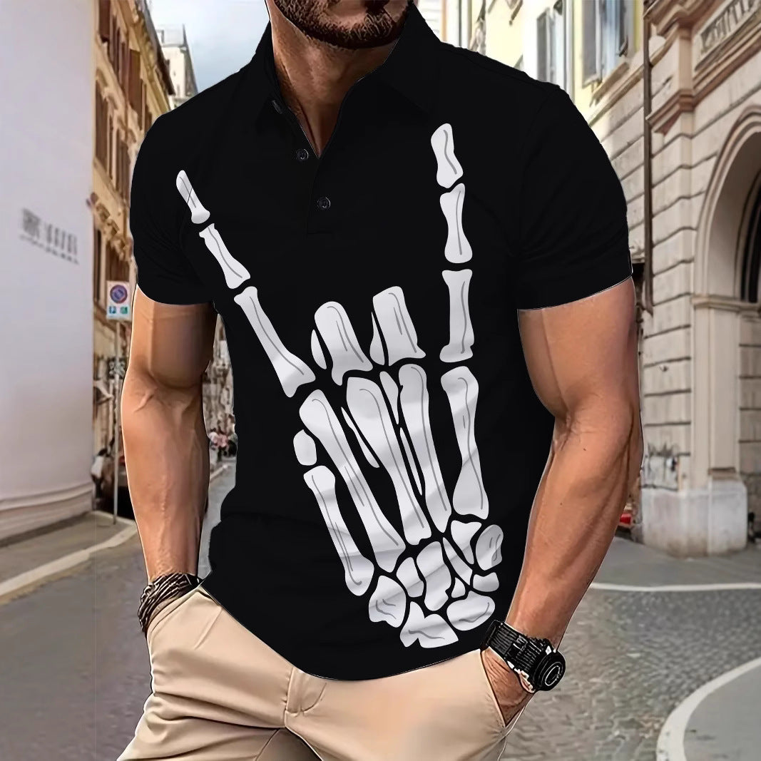 Herren Poloshirt mit auffälligem Skelett-Motiv und hochwertigem Baumwollmix Echoarchiv