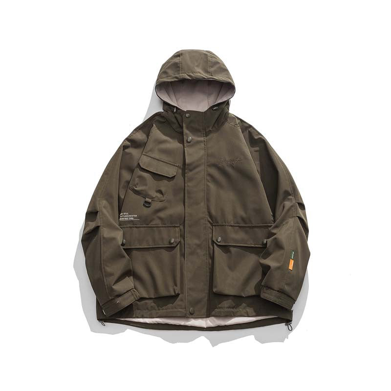 Unisex Oversize-Utility-Jacke mit Kapuze, multifunktionalen Pattentaschen und Kordelzug Echo Archiv