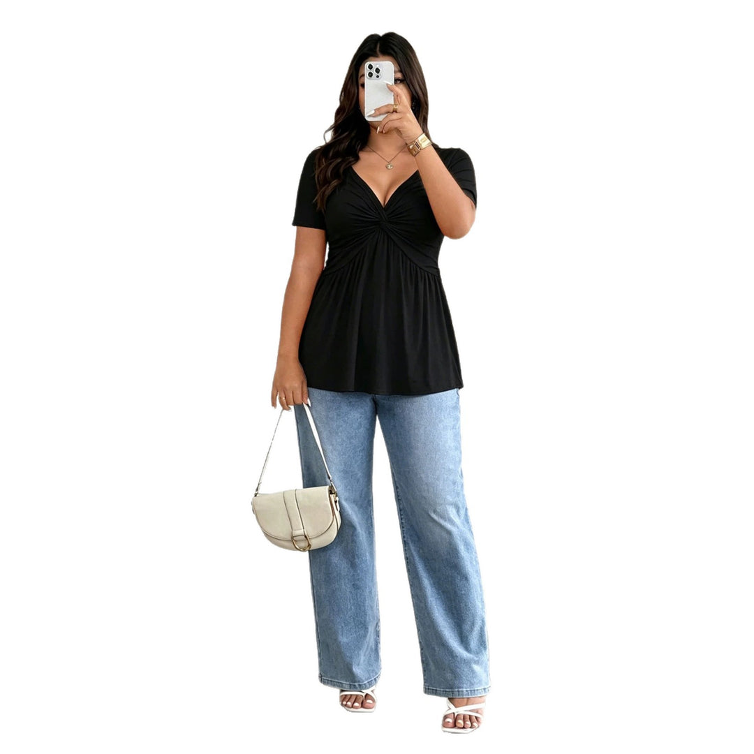 Damen Kurzarm-Bluse mit raffiniertem Wickeldesign und V-Ausschnitt Echo Archiv