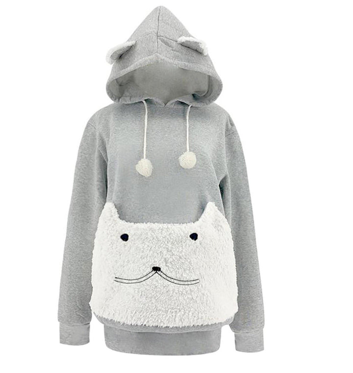 Damen Kuscheliger Kapuzenpullover mit Katzenmotiv und praktischer Känguru-Tasche Echoarchiv