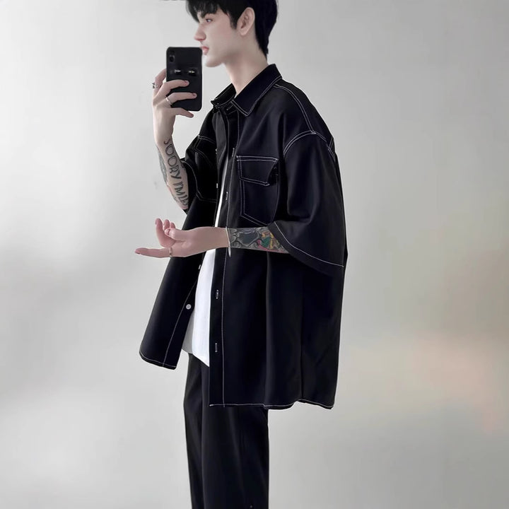Herren Modisches Oversized Kurzarm-Hemd Echoarchiv