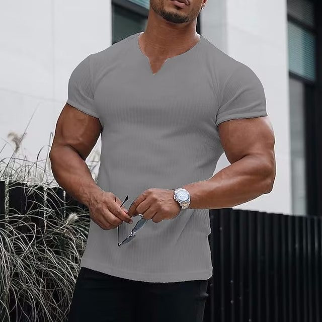 Herren Kurzarm T-Shirt mit modernem V-Ausschnitt und figurbetontem Schnitt Echoarchiv