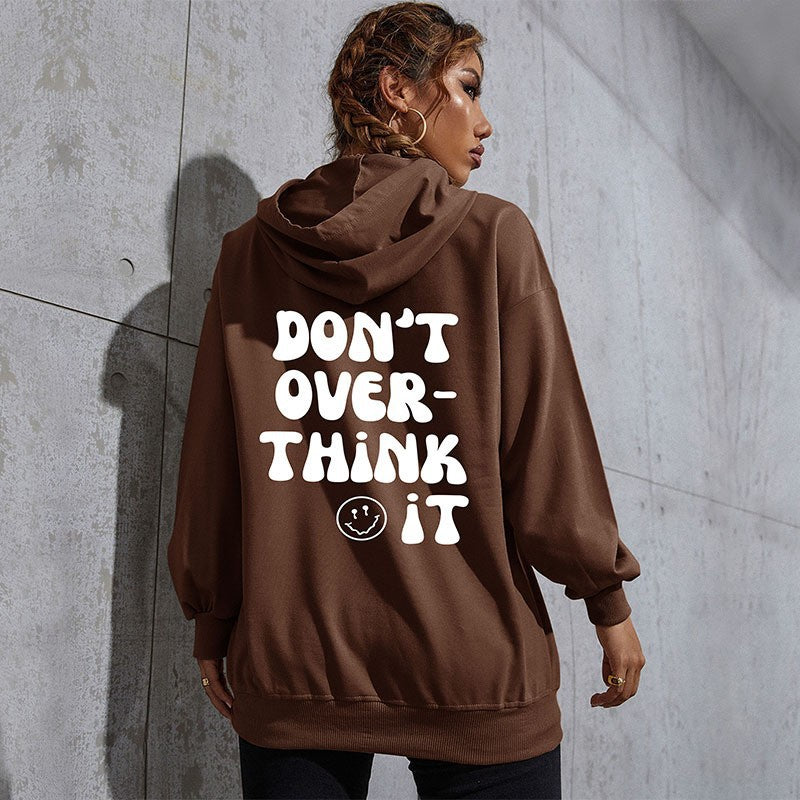 Damen Lässiger Oversize-Kapuzenpullover mit Statement-Print, Kängurutasche und Rippbündchen Echoarchiv