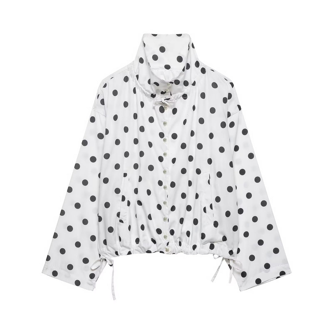 Damen nan leichte gepunktete Windbreaker-Jacke mit Tunnelzug und Stehkragen Echo Archiv