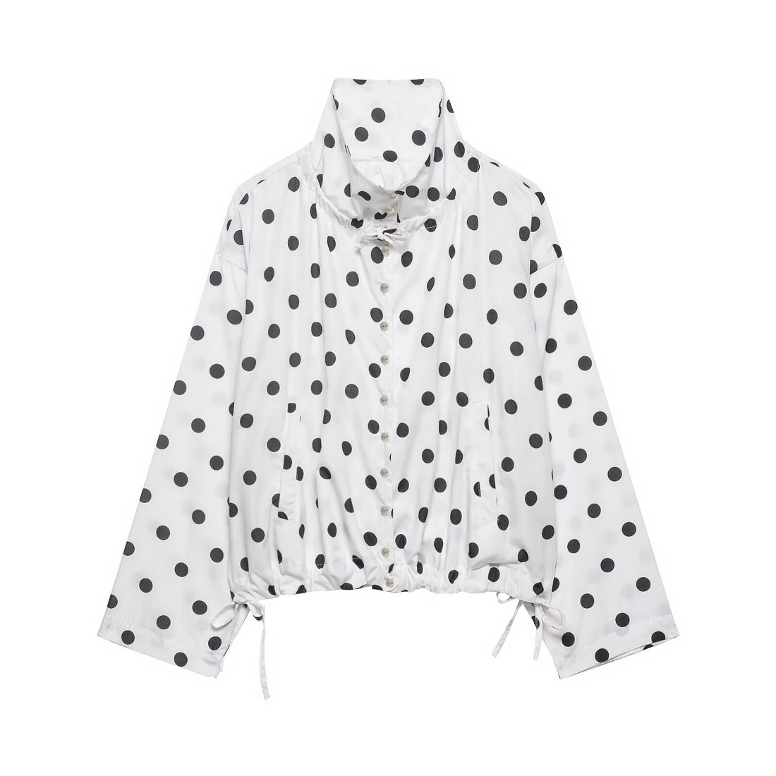 Damen leichte gepunktete Windbreaker-Jacke mit Tunnelzug und Stehkragen – Célinea