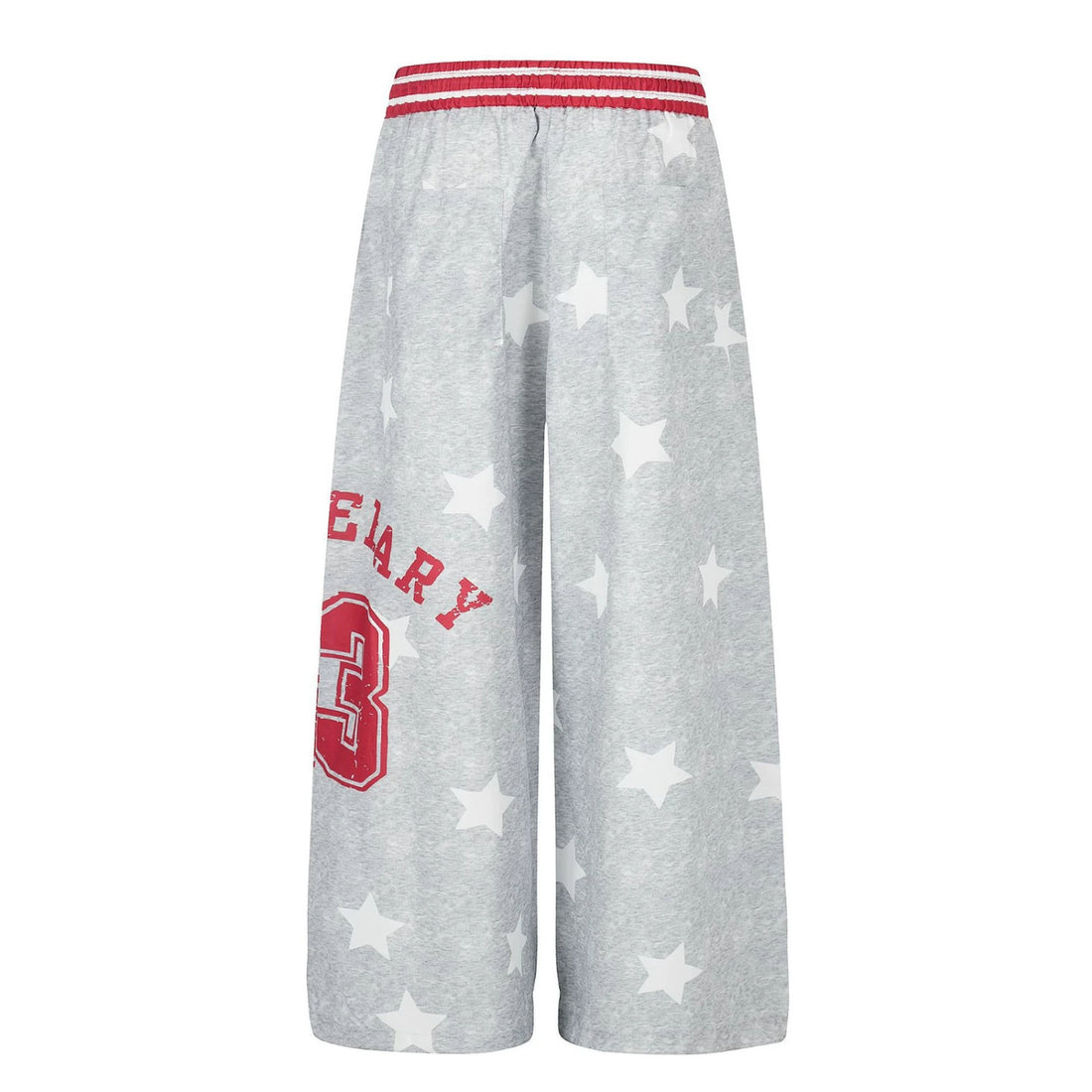 Damen Palazzo-Loungehose im Athleisure-Stil mit Stern-Allover, hohem Rippbund und Statement-Print Echoarchiv