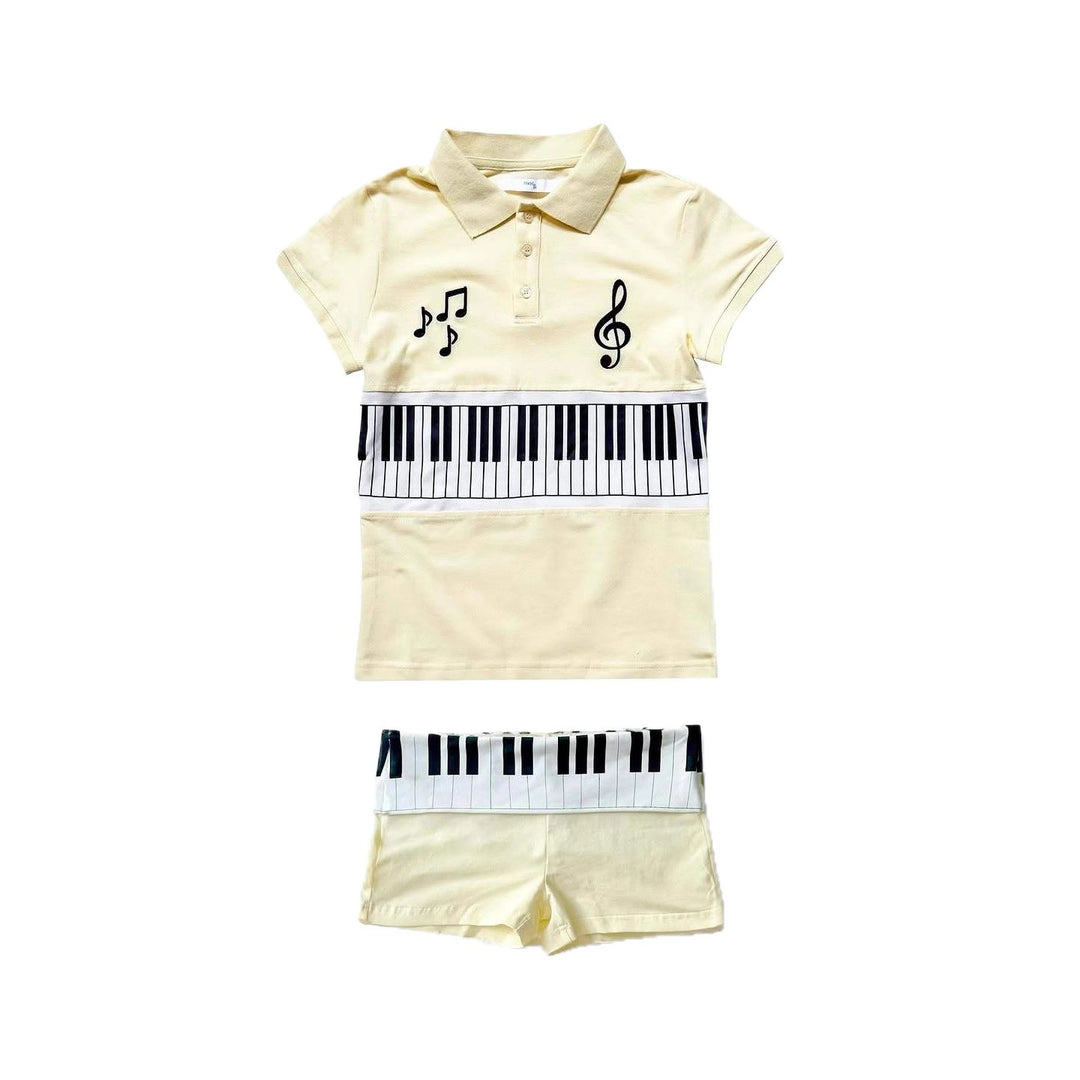 Damen Poloshirt und Shorts Set mit musikalischem Design Echo Archiv