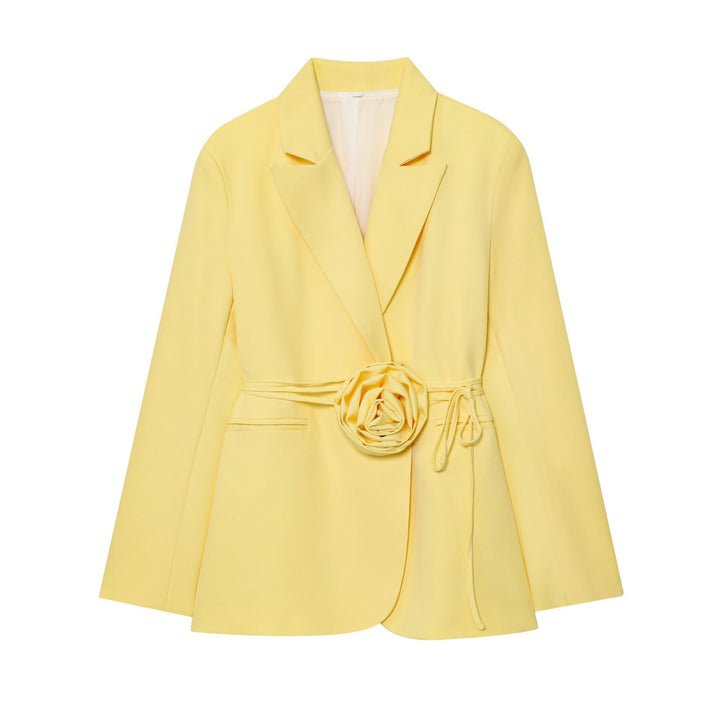 Damen nan taillierter Blazer mit dekorativer Rosenapplikation und Bindegürtel Echo Archiv