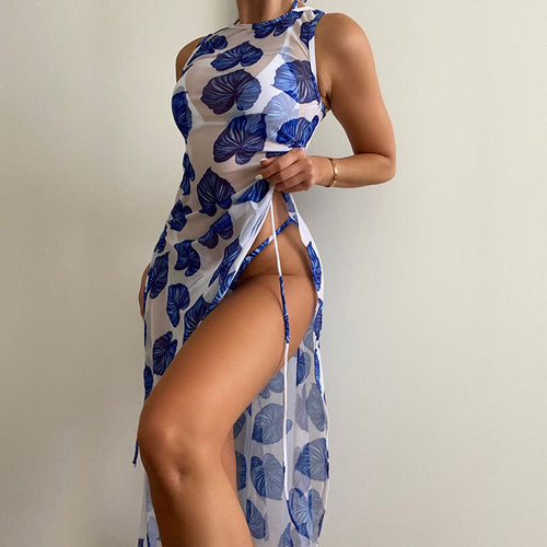 Damen Maxikleid mit floralem Druck und verstellbaren Bindebändern Echo Archiv