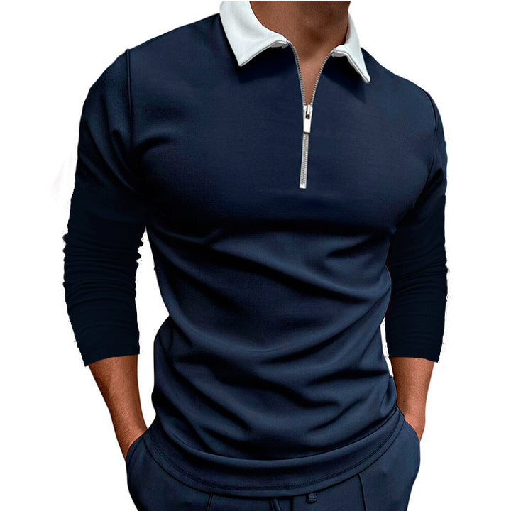 Herren sportlicher Pullover mit 1/4 Reißverschluss und kontrastierendem Kragen Echoarchiv