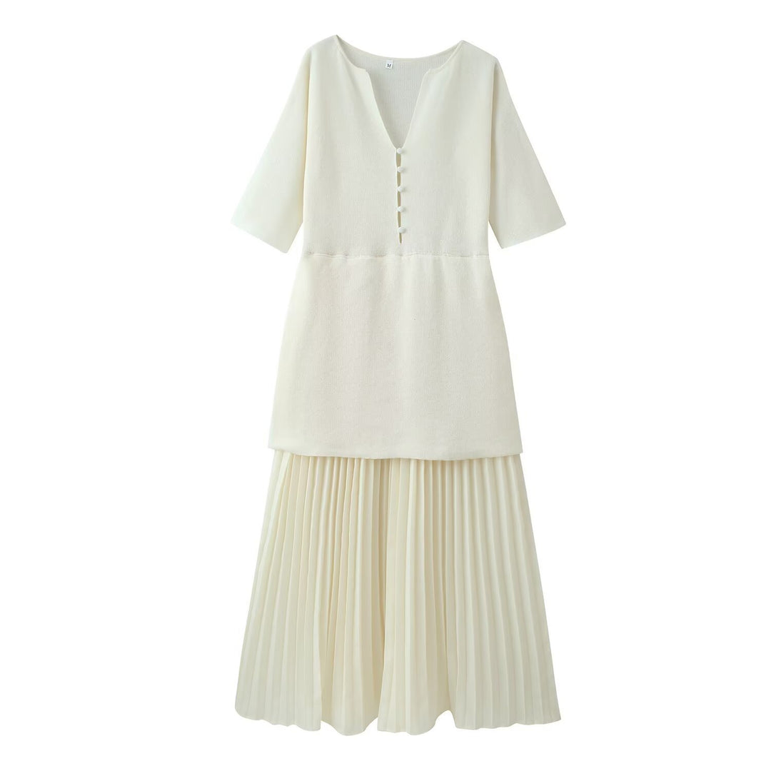 Damen plissiertes Midi-Kleid mit V-Ausschnitt Echo Archiv