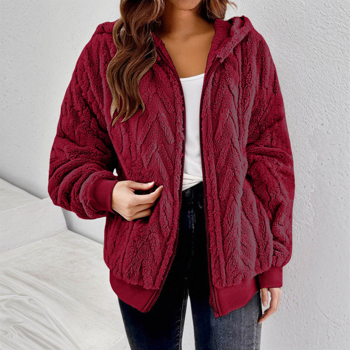 Damen Kapuzen-Teddyjacke mit Reißverschluss, weichem Plüsch und elastischem Bündchen Echo Archiv