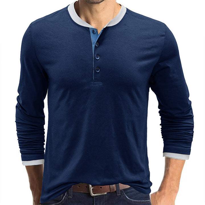 Herren Langarmshirt mit modischem Henley-Ausschnitt und kontrastierender Kragenverarbeitung Echoarchiv