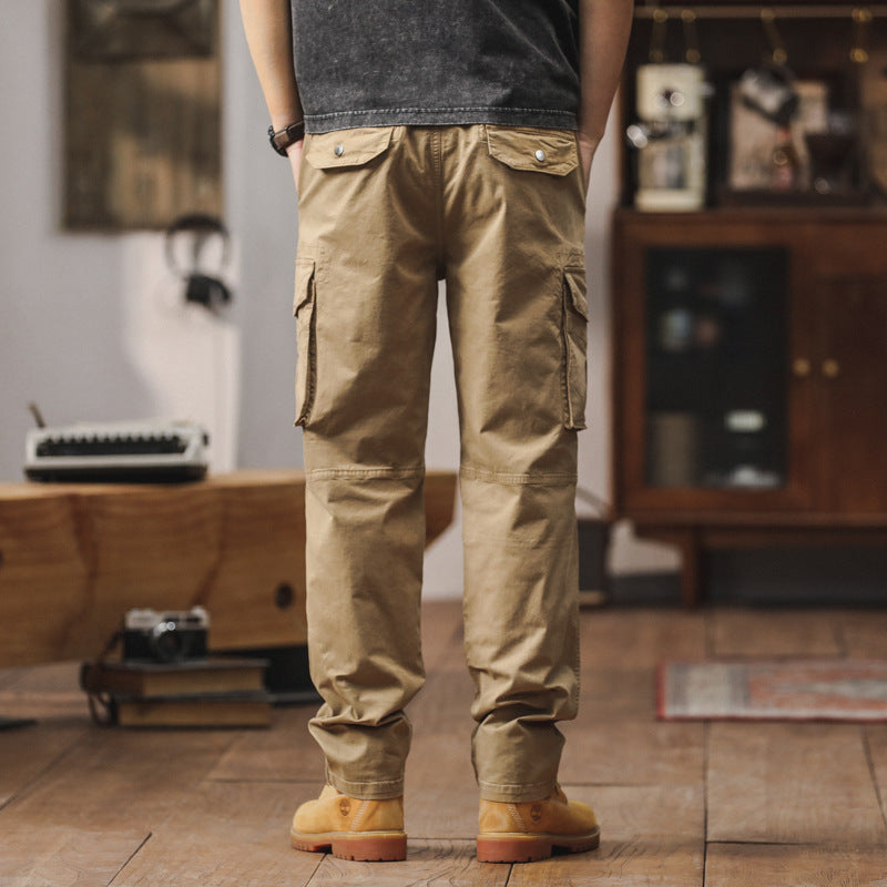 Herren Gerade geschnittene Canvas-Cargohose mit Klapp-Utility-Taschen und Kordelbund Echo Archiv