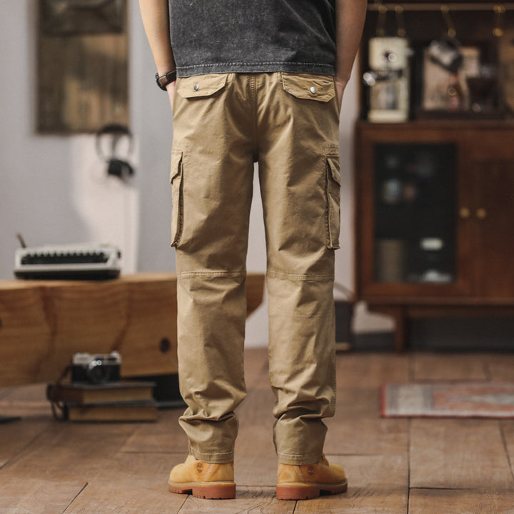 Herren Gerade geschnittene Canvas-Cargohose mit Klapp-Utility-Taschen und Kordelbund Echo Archiv