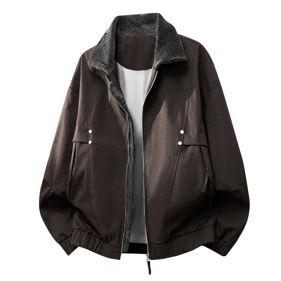 Unisex oversized relaxed bomber jacket with corduroy contrast collar and elastic hem – Brevano