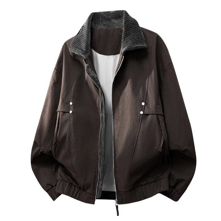 Unisex oversized relaxed bomber jacket with corduroy contrast collar and elastic hem – Brevano