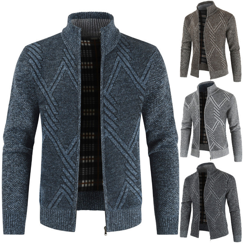 Herren Strickjacke mit hochgeschlossenem Reißverschluss und modernem Muster Echoarchiv