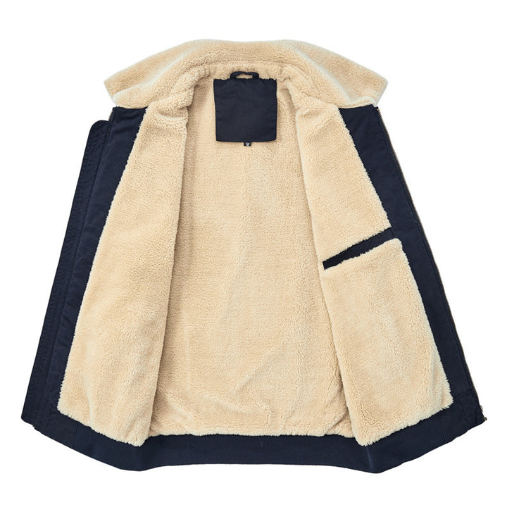 Herren Bomberjacke mit durchgehendem Sherpa‑Futter und Umlegekragen – Brevano