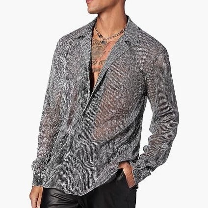 Damen nan schimmernde Crinkle-Hemdbluse mit Viskose-Optik Hemdkragen und Manschetten Echo Archiv