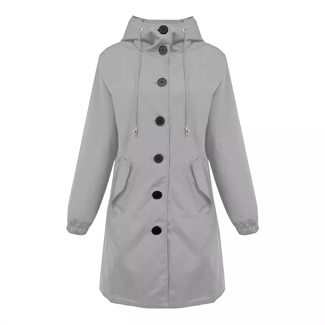 Damen nan leichter Regenparka mit Kapuze, überlanger Knopfleiste, Tunnelzug und aufgesetzten Taschen Echo Archiv