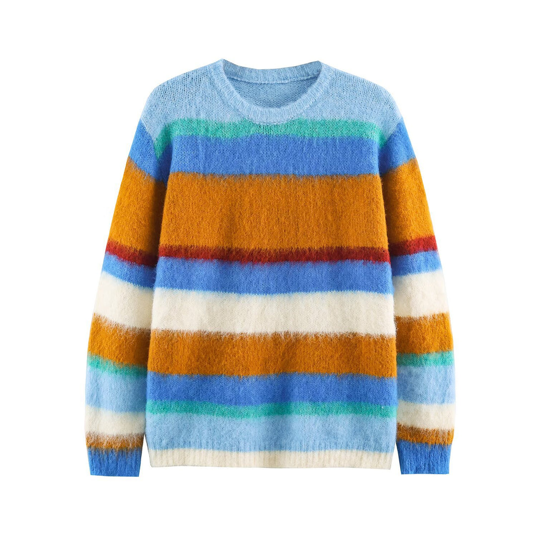 Damen Oversize Mohair‑Look Streifenpullover mit Rundhalsausschnitt Echoarchiv