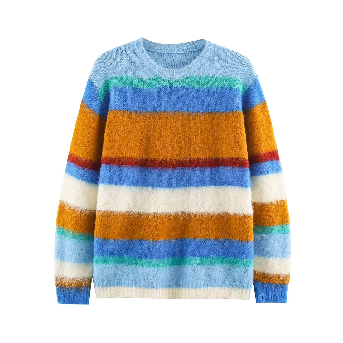Damen Oversize Mohair‑Look Streifenpullover mit Rundhalsausschnitt Echoarchiv