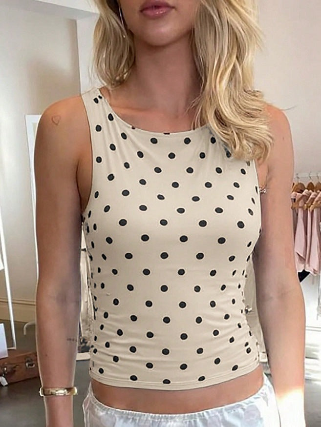 Damen ärmelloses Top mit Polka-Dots und figurbetontem Schnitt Echo Archiv