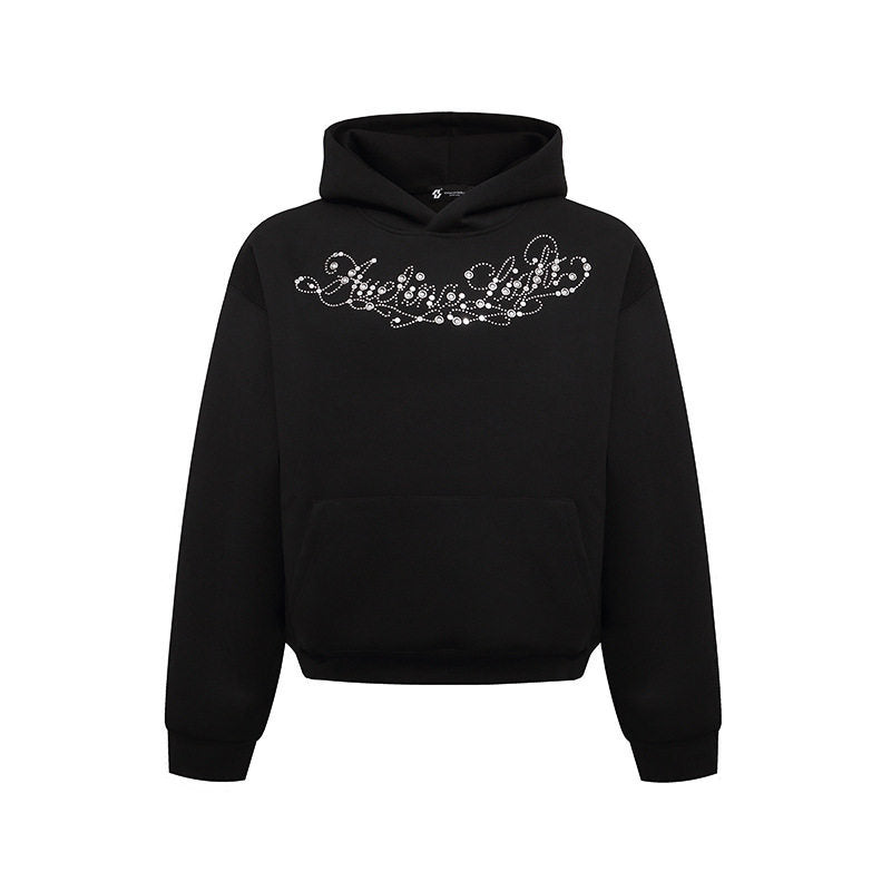 Damen Kapuzenpullover mit Schmuckstein‑Besatz und Kängurutasche Echoarchiv