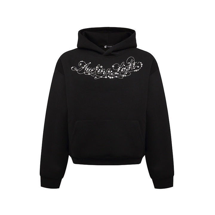 Damen Kapuzenpullover mit Schmuckstein‑Besatz und Kängurutasche Echoarchiv