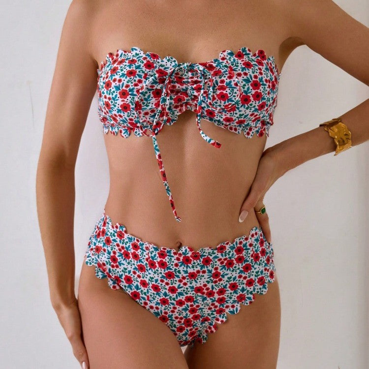 Damen Bikini-Set mit romantischem Rüschendesign und floralem Muster Echo Archiv
