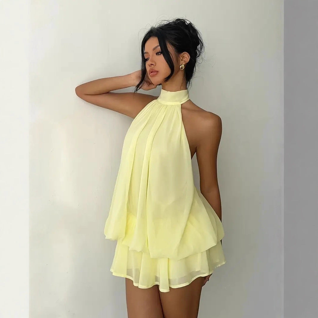 Damen Chiffon-Kleid mit hohem Kragen und fließendem Schnitt Echo Archiv
