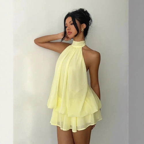Damen Chiffon-Kleid mit hohem Kragen und fließendem Schnitt Echo Archiv