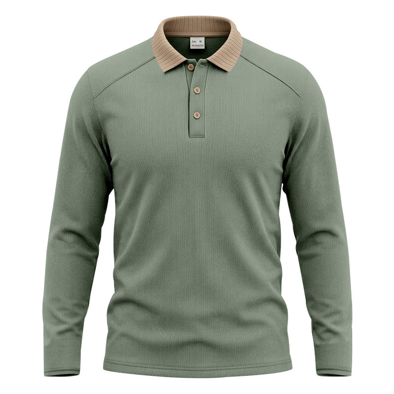 Herren Langarm-Poloshirt mit gerippter Kontrastkragen und feiner Waffelstruktur Echoarchiv