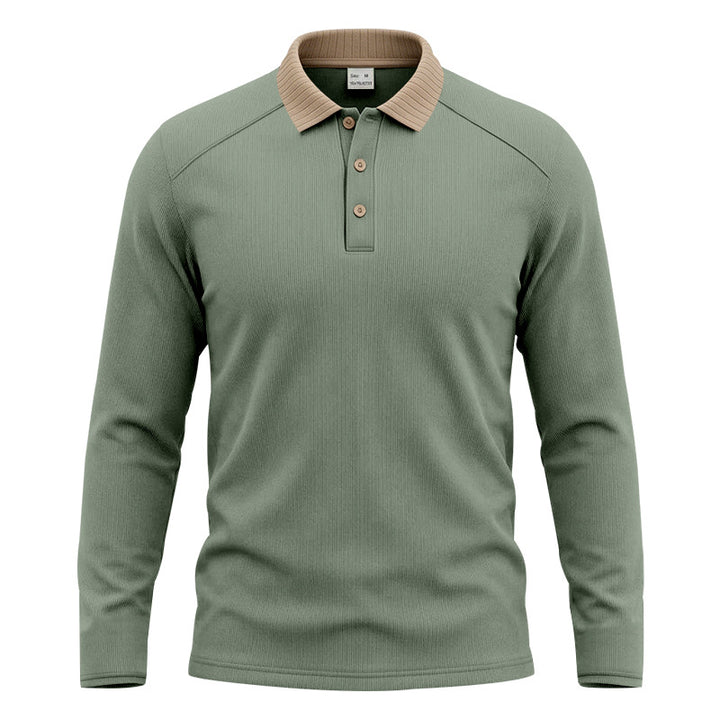 Herren Langarm-Poloshirt mit gerippter Kontrastkragen und feiner Waffelstruktur Echoarchiv