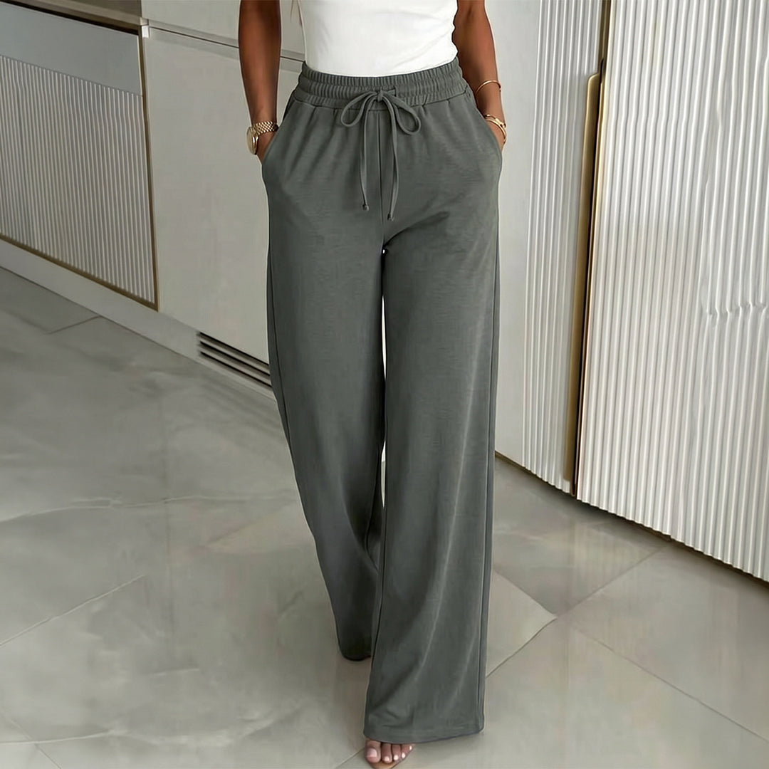 Damen nan weite High‑Waist Leinenhose mit elastischem Tunnelzugbund und Seitentaschen Echo Archiv