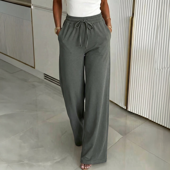 Damen nan weite High‑Waist Leinenhose mit elastischem Tunnelzugbund und Seitentaschen Echo Archiv
