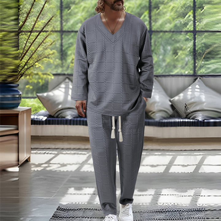 Herren lässiger V-Ausschnitt Freizeitanzug mit strukturiertem Design Echoarchiv