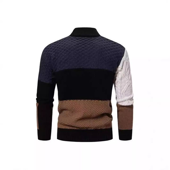 Herren modischer Strickpullover mit kreativem Farbblockdesign und hohem Kragen Echoarchiv