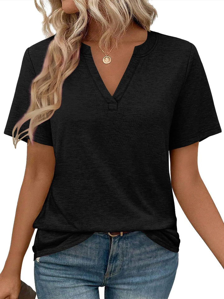 Damen V-Ausschnitt Kurzarm T-Shirt aus angenehmem Baumwollmix mit lässigem Schnitt Echoarchiv