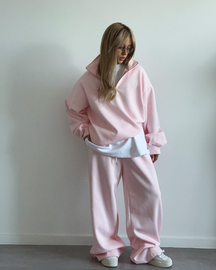Damen nan Oversize Halbzip-Pullover mit Stehkragen und weitem Lounge-Hose-Set Echo Archiv