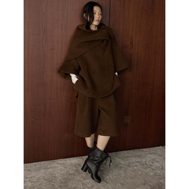 Damen Cape-Poncho aus Wollmix mit überlappendem Loop-Kragen Echoarchiv