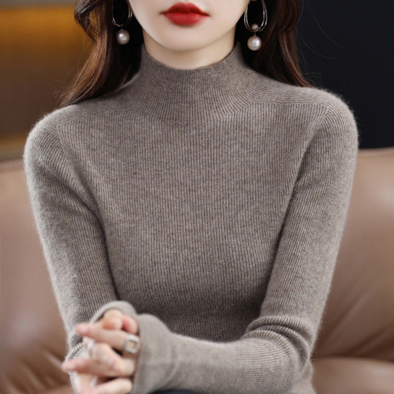 Damen Schmaler Mockneck-Feinstrickpullover mit extrafeiner Rippenstruktur und Kaschmir-Optik Echoarchiv